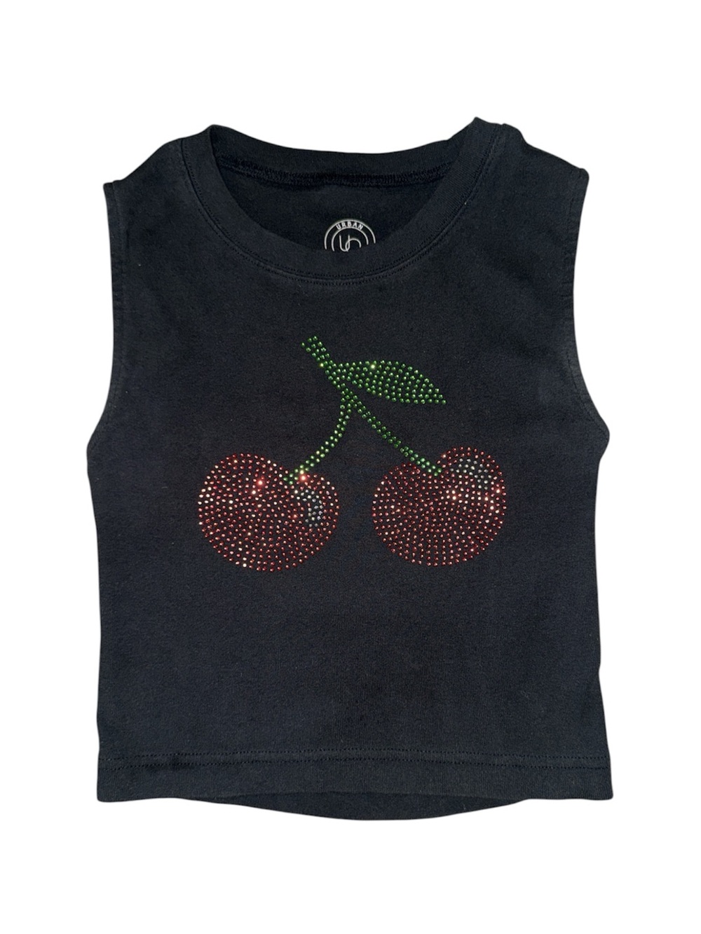 Urban Outfitters Rhinestone cherry black open back tank top women’s size M